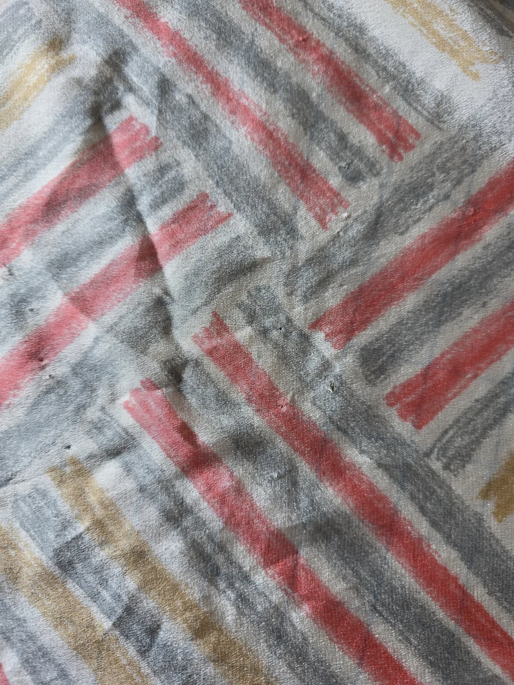 Vintage Vana Silk Scarf  Red Gray Beige Geometric Square Hand Rolled Hem Mod
